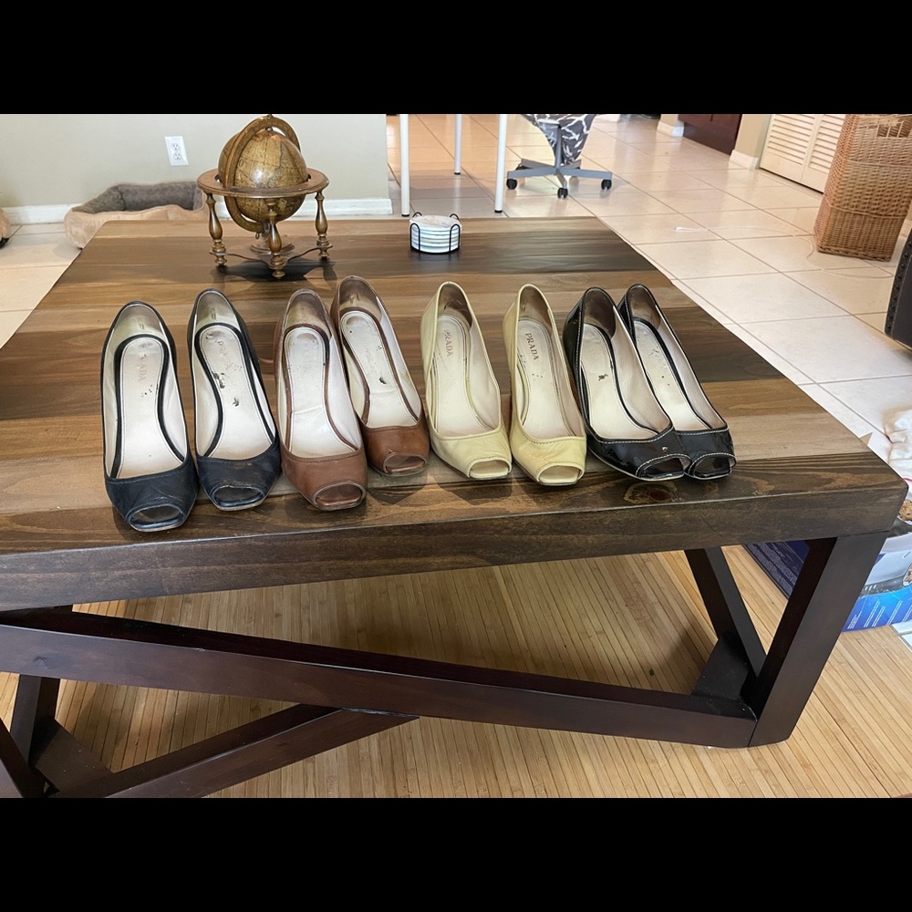 Group of four pairs of Prada wedges all